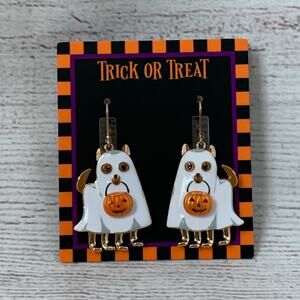 Trick or Treat Halloween Ghost Dog Earrings with Moving Legs Jack-O-Lantern